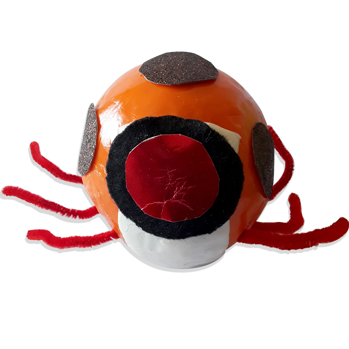 Maqueta de nanorobot de NanoInventum, taronja amb antenes vermelles